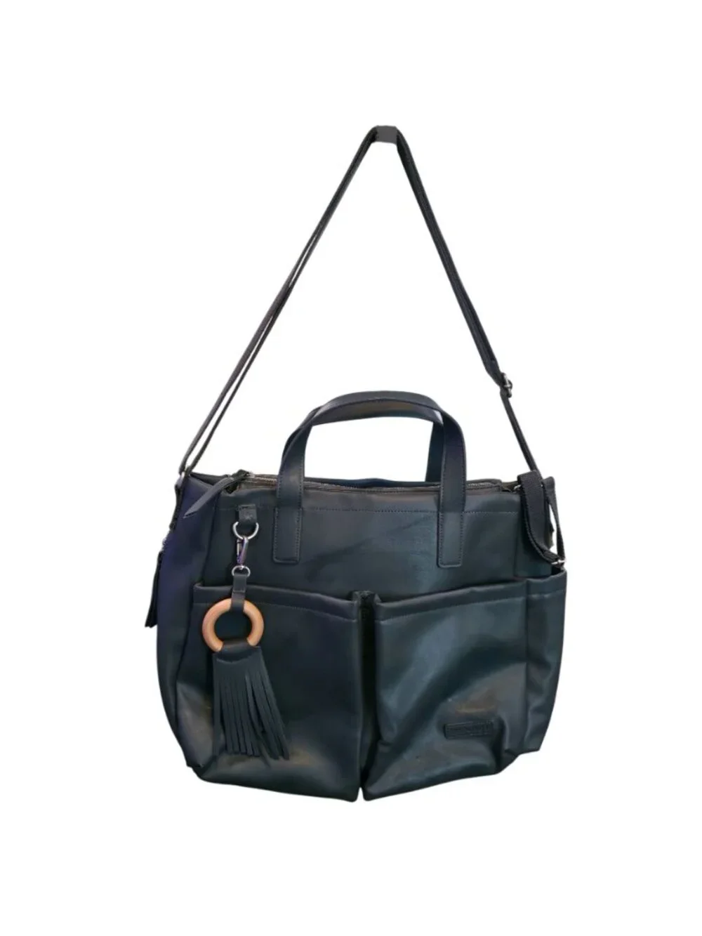 Skip Hop Greenwich Simply Chic Black Vegan Leather Diaper Baby Bag Travel Tote